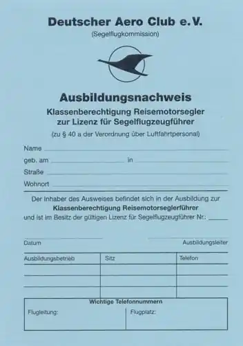 Geprüft Ausbildungsnachweis TMG (Reisemotorsegler)