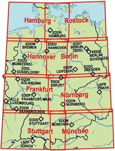 Neu Im Sortiment ICAO Karte Deutschland Segelflug, acht Blatt zusammengesetzt