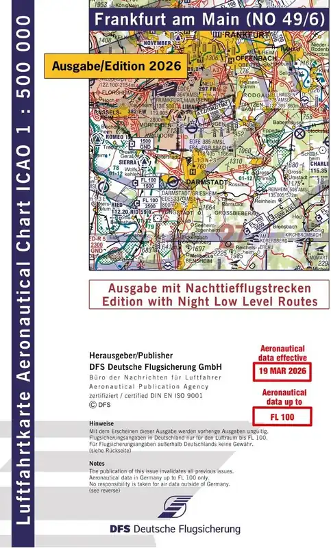 Neu ICAO Karte Frankfurt mit Nachttiefflugstrecken 2026
