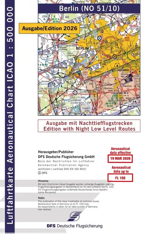 ICAO Karte Berlin mit Nachttiefflugstrecken 2026 Kracherpreis