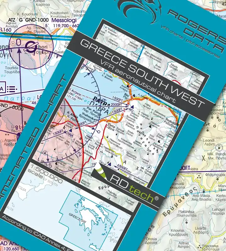 Rogers Data VFR Karte Griechenland Süd-West 2026 Zertifiziert
