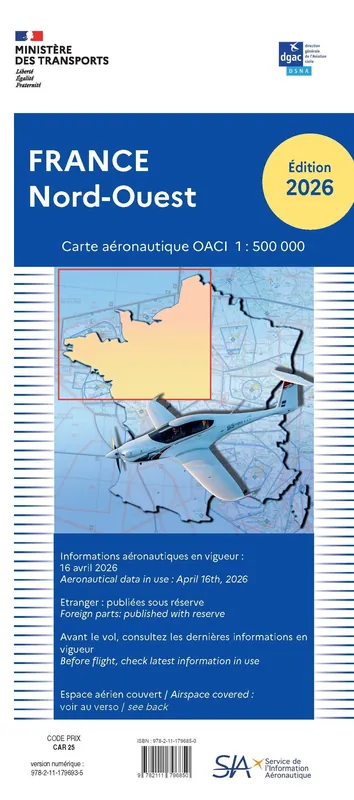 ICAO Karte Frankreich, Nord-West, Blatt 1 2026 Solange Der Vorrat Reicht